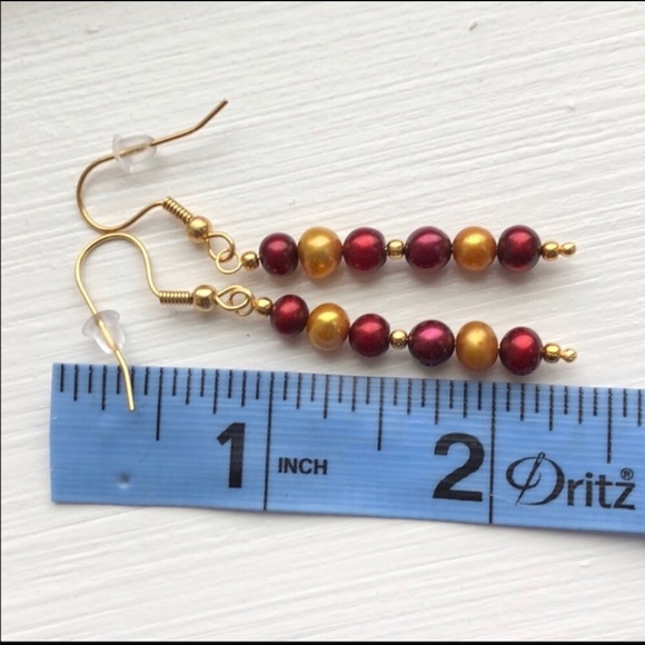Maroon/gold freshwater Pearls gold plated earrings Handmade - Picture 5 of 5